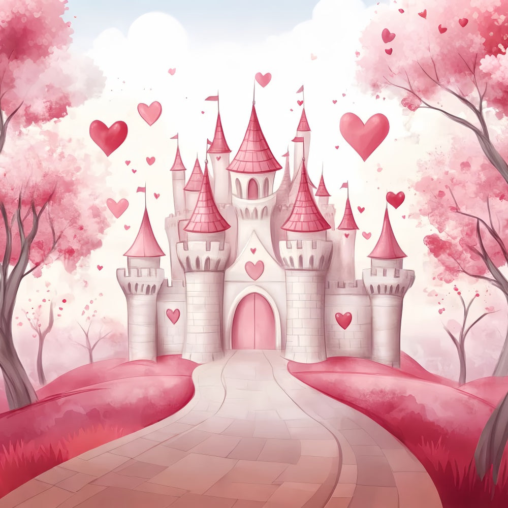 Castle Backdrop Pink Heart Fairytale Castle Kids Backdrops UK LXX58-371