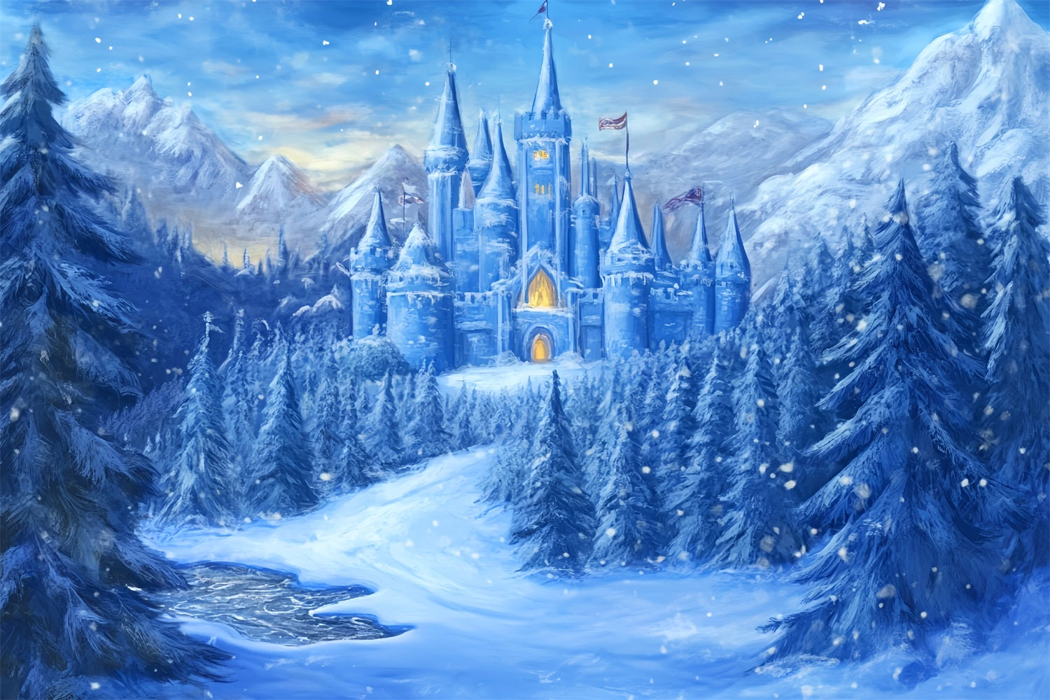 Castle Backdrop Enchanted Winter Castle Wonderland Photography Backdrops For Kids UK LXX58-372