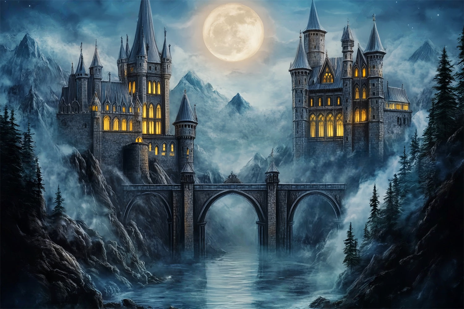 Castle Backdrop Moonlit Gothic Castle Towers Children Backdrops UK LXX58-373