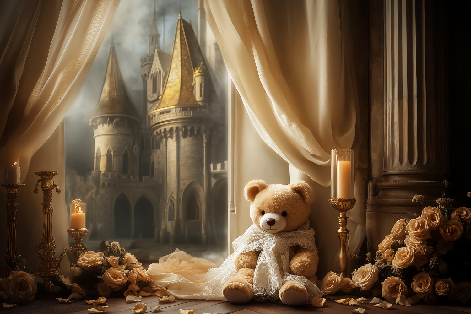 Castle Backdrop Golden Glow Castle View Newborn Photography Backdrops UK LXX58-374