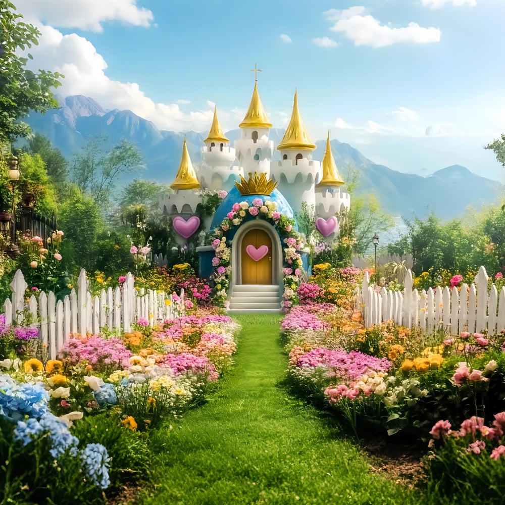 Castle Backdrop Blooming Garden Fairytale Castle Newborn Photo Backdrop UK LXX58-375