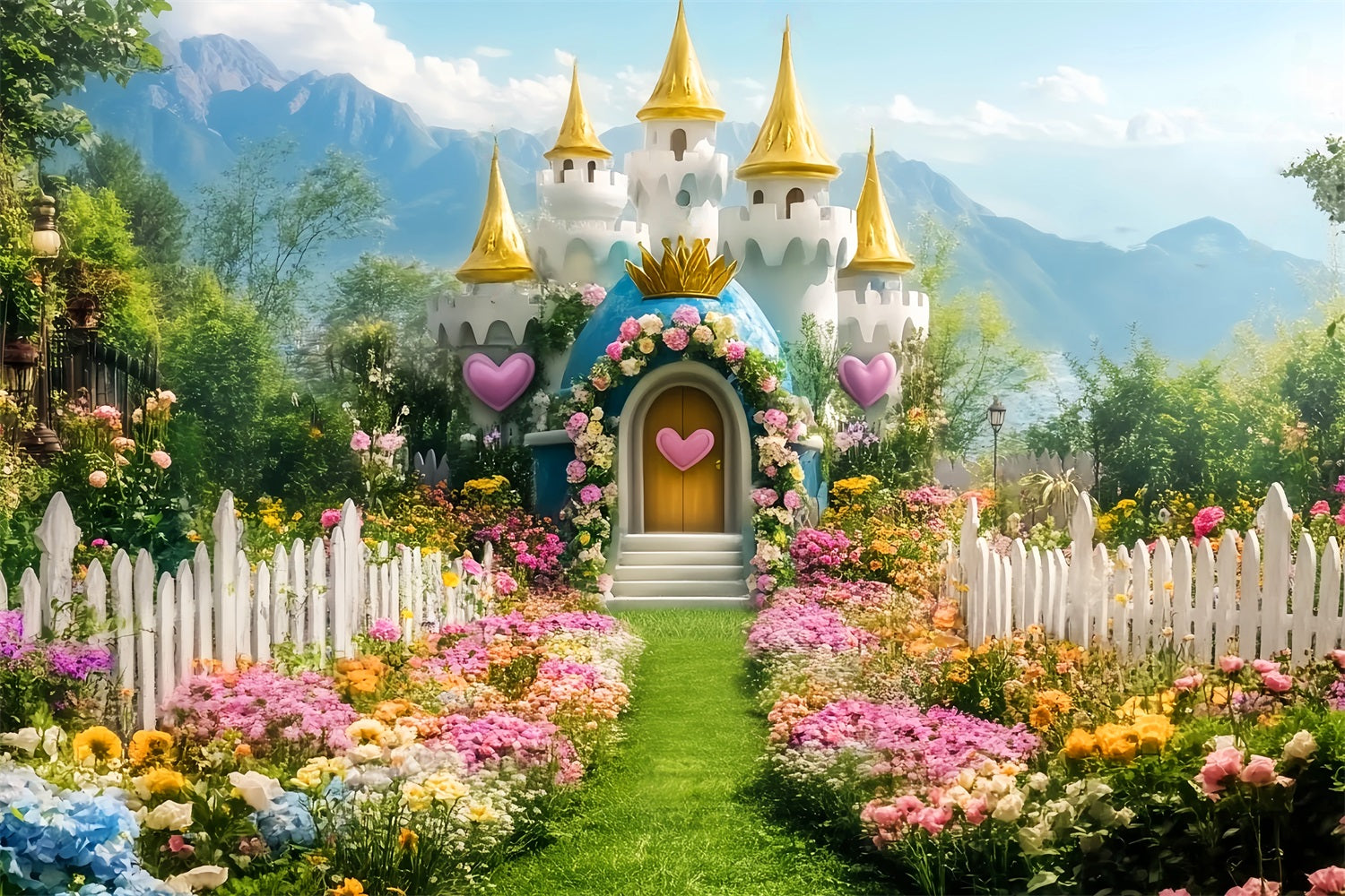 Castle Backdrop Blooming Garden Fairytale Castle Newborn Photo Backdrop UK LXX58-375