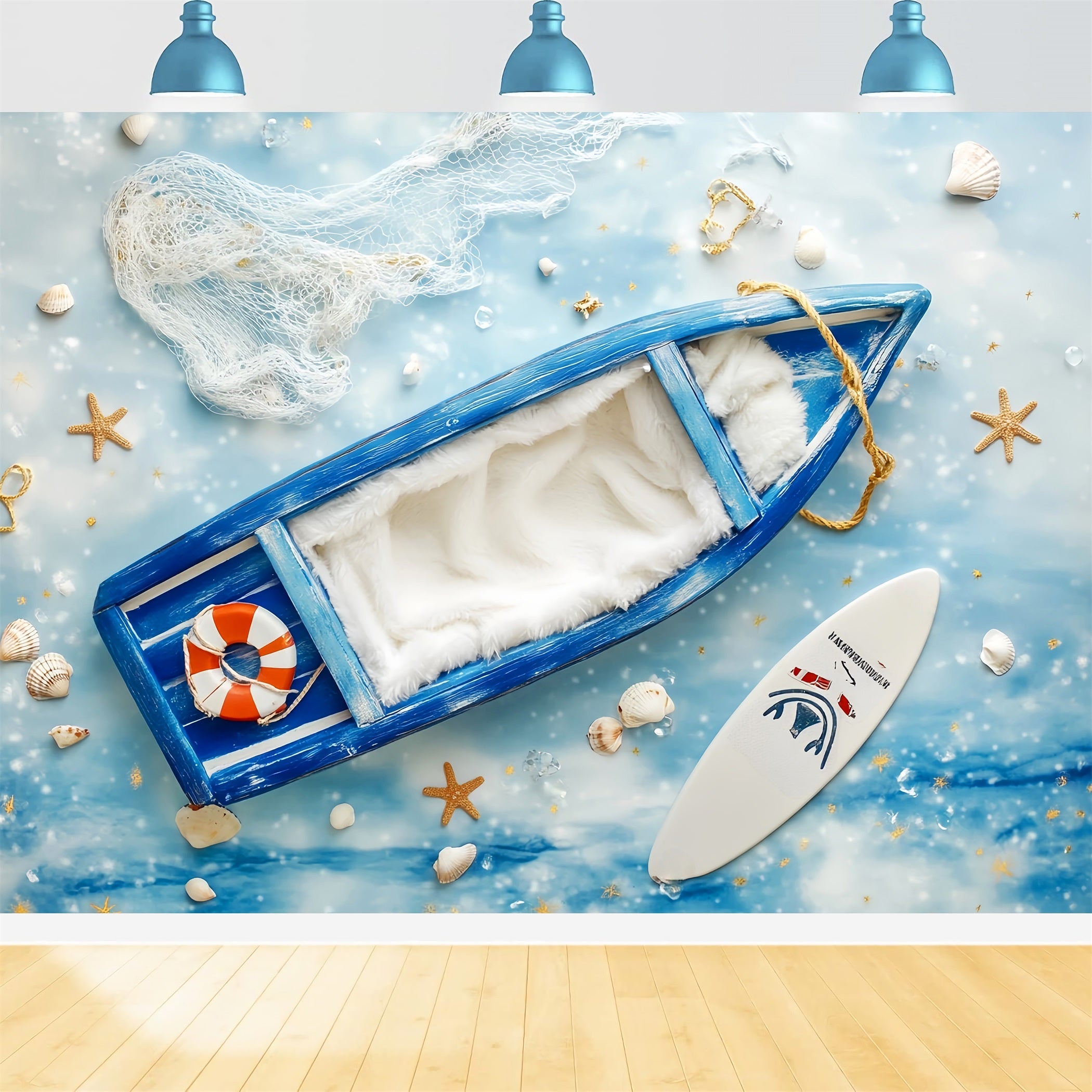 Newborn Backdrop Blue Boat Nautical Elements Newborn Photography Backdrops UK LXX58-377