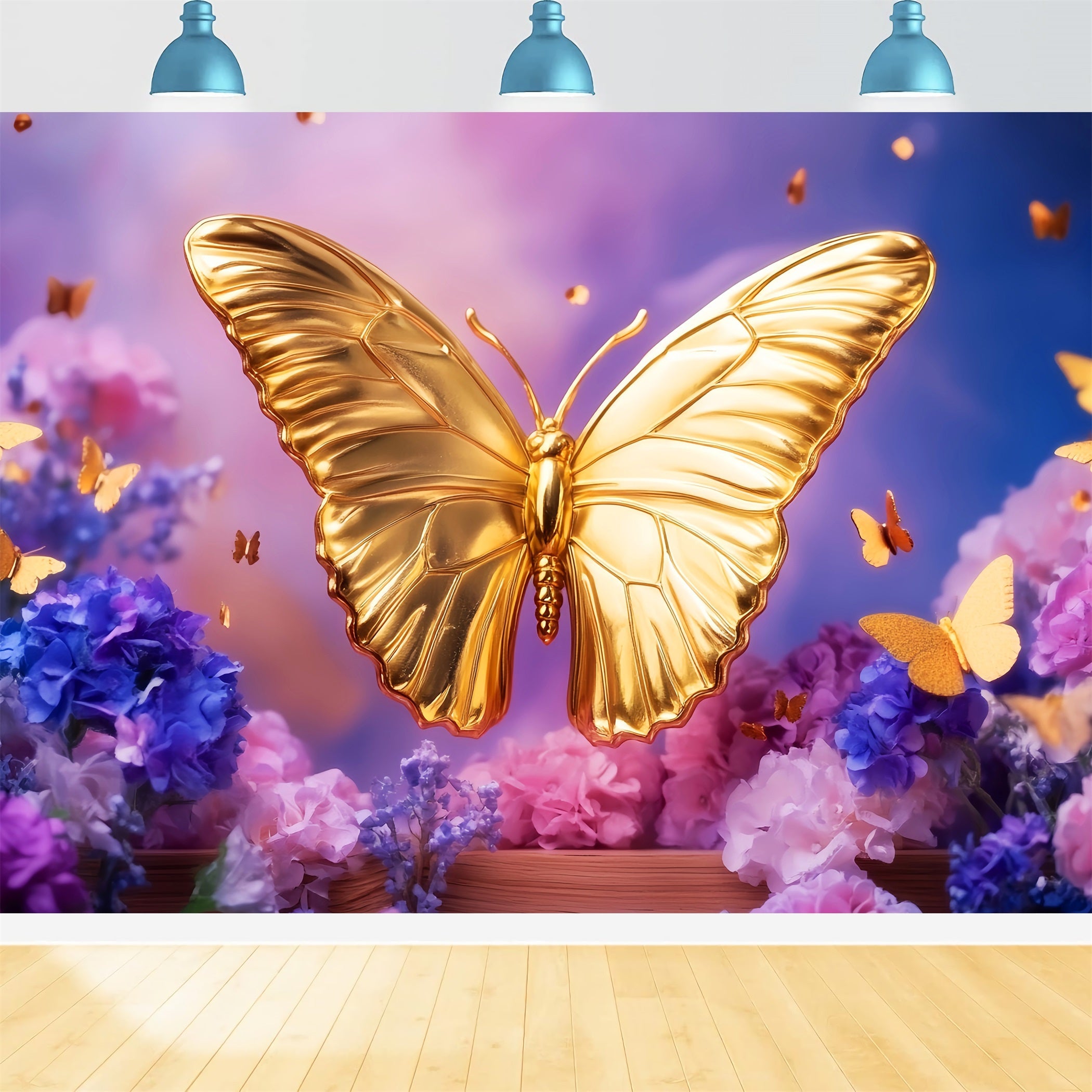 Butterfly Backdrop Golden Butterfly Floral Fantasy Newborn Photo Backdrop UK LXX58-379
