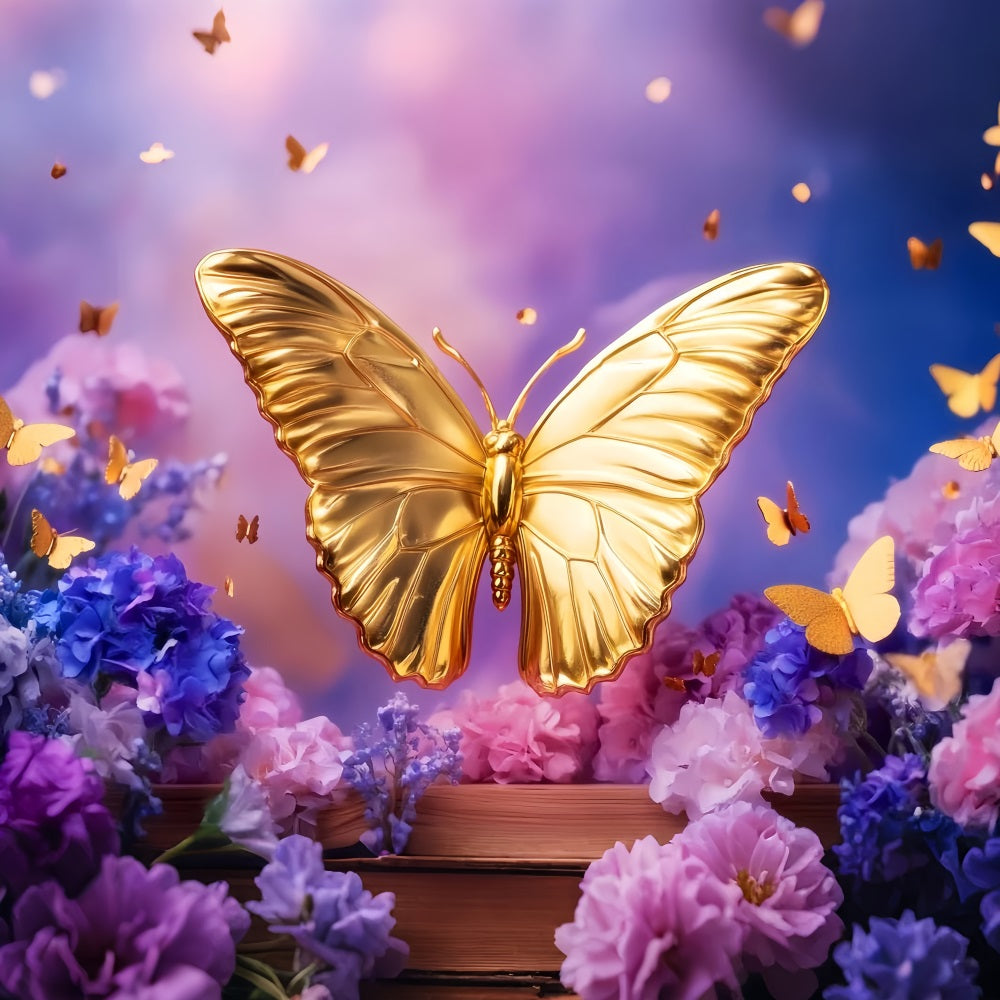 Butterfly Backdrop Golden Butterfly Floral Fantasy Newborn Photo Backdrop UK LXX58-379