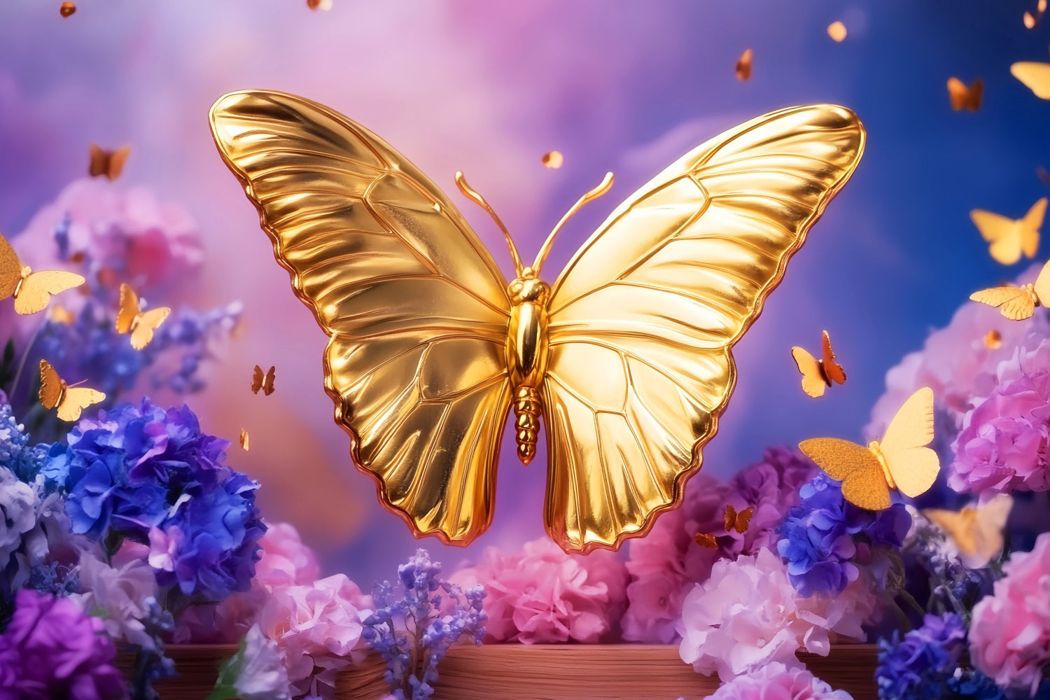 Butterfly Backdrop Golden Butterfly Floral Fantasy Newborn Photo Backdrop UK LXX58-379