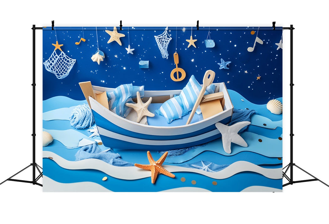 Newborn Backdrop Blue Boat Starfish Night Kids Photo Backdrop UK LXX58-382