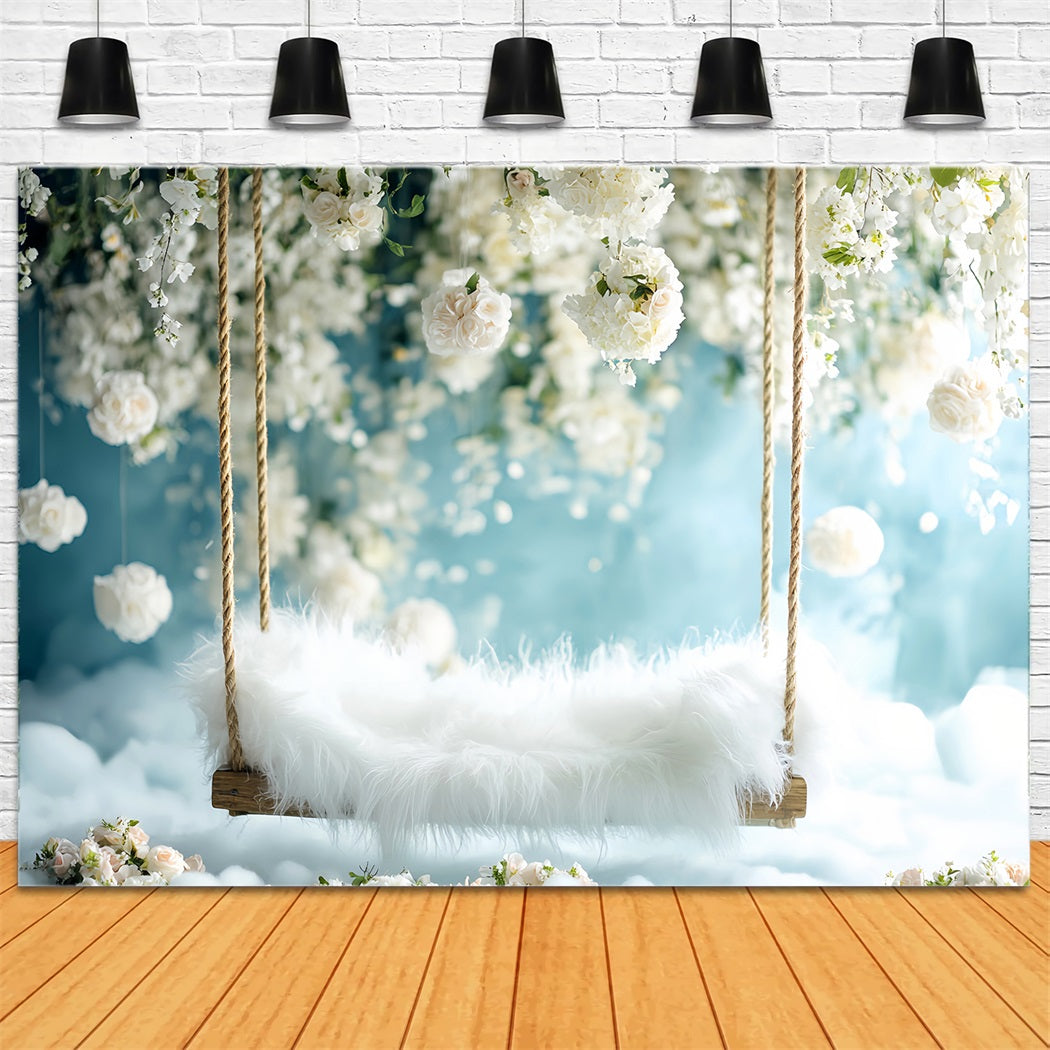Newborn Backdrop White Blossom Swing Fluffy Seat Newborn Photo Backdrop UK LXX58-384