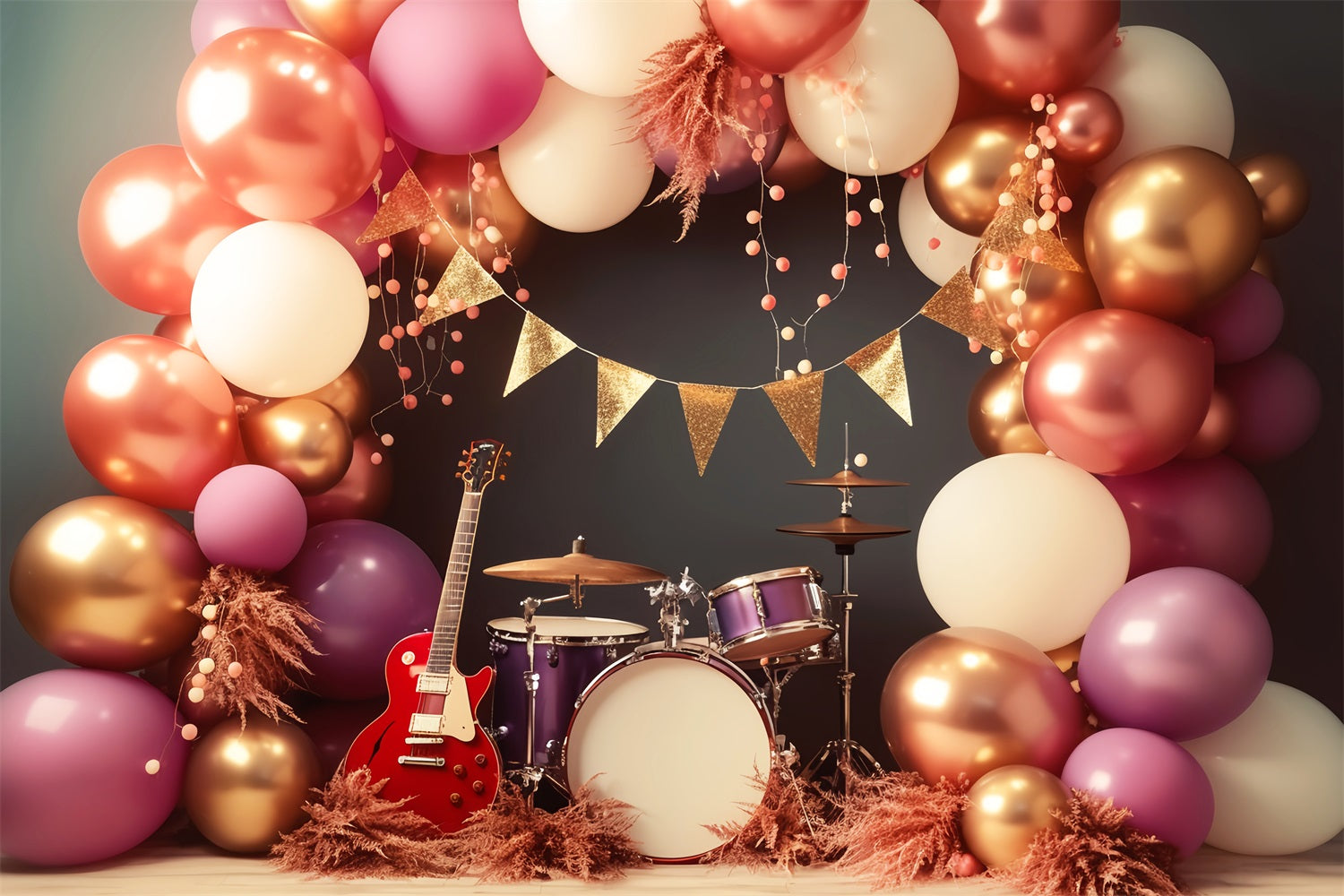 Moon And Stars Backdrop Golden Banner Balloon Stage Kids Photo Backdrop UK LXX58-391