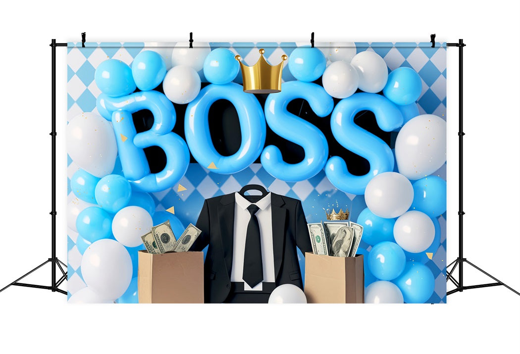 Newborn Backdrop Blue Boss Crown Celebration Kids Photo Backdrop UK LXX58-392