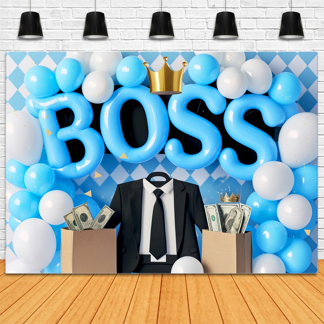 Newborn Backdrop Blue Boss Crown Celebration Kids Photo Backdrop UK LXX58-392