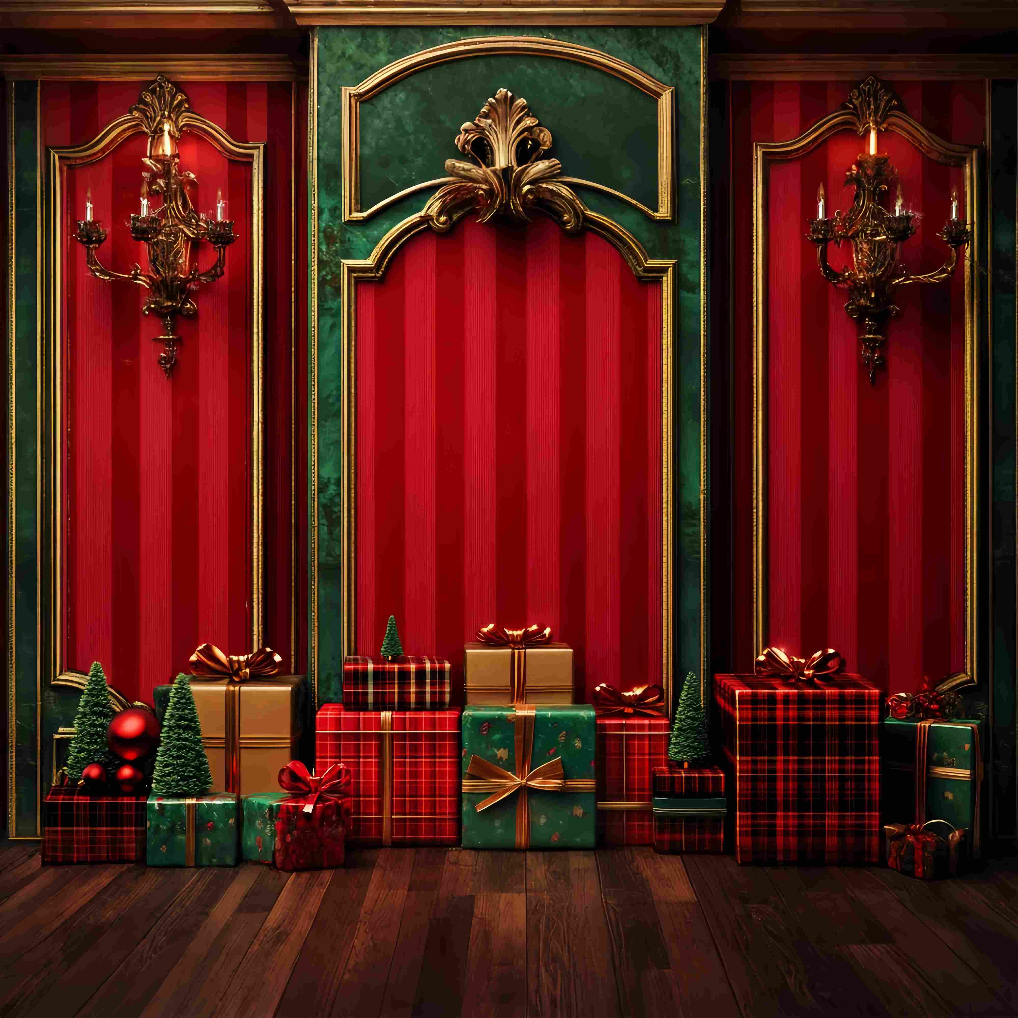 Red Christmas Backdrop Classic Red Green Gift Wall Christmas Backdrop for Photos UK LXX58-53
