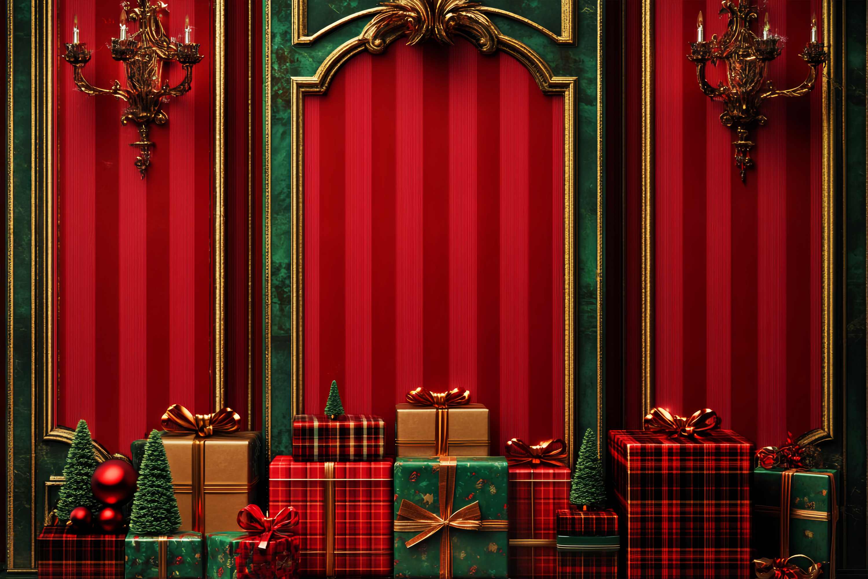 Red Christmas Backdrop Classic Red Green Gift Wall Christmas Backdrop for Photos UK LXX58-53