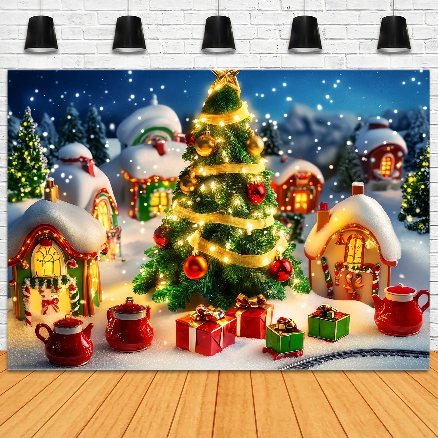 Christmas Tree Backdrop Toy Village Christmas Tree Scene Christmas Backdrops UK LXX58-60