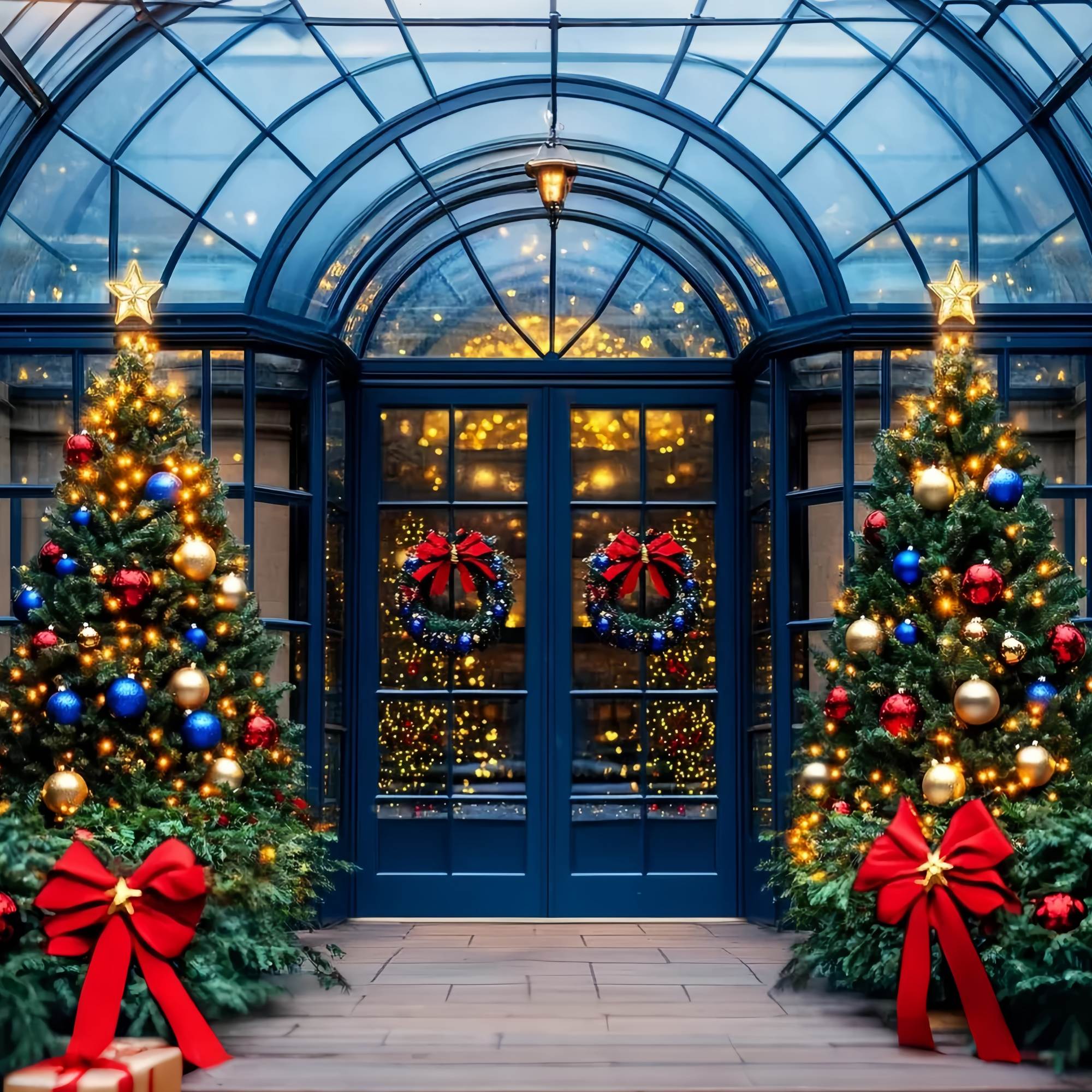 Christmas Photo Backdrop Royal Blue Ornament Entryway Christmas Backdrops 10x10 UK LXX58-68