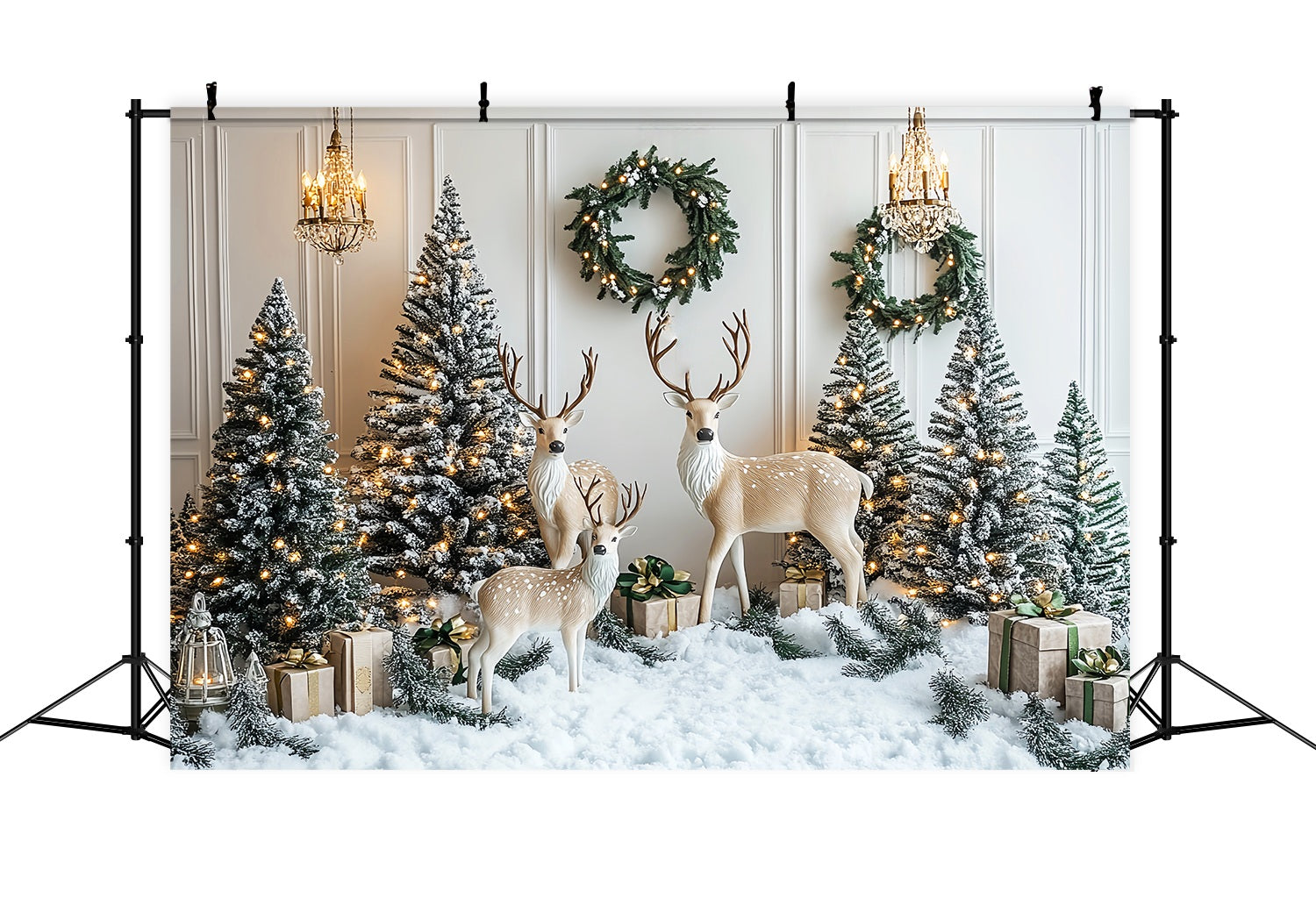 Christmas Wall Backdrop Snowy Reindeer Pine Wonderland Christmas Backdrops 10x10 UK LXX58-70