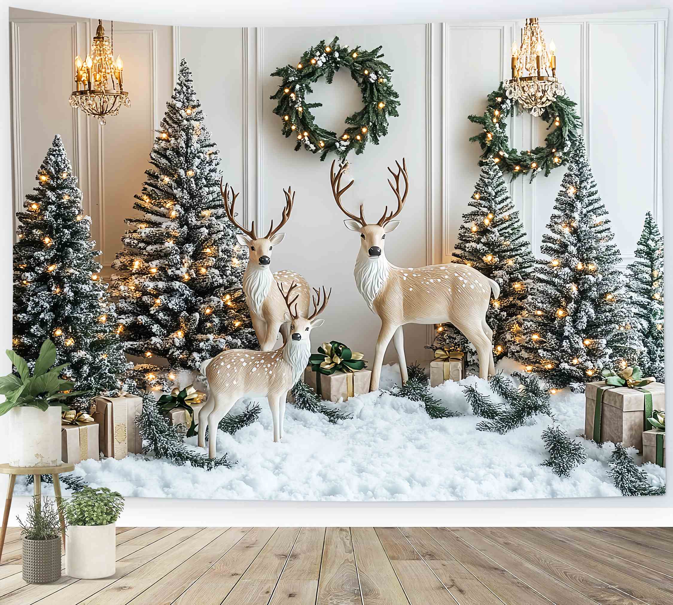 Christmas Wall Backdrop Snowy Reindeer Pine Wonderland Christmas Backdrops 10x10 UK LXX58-70