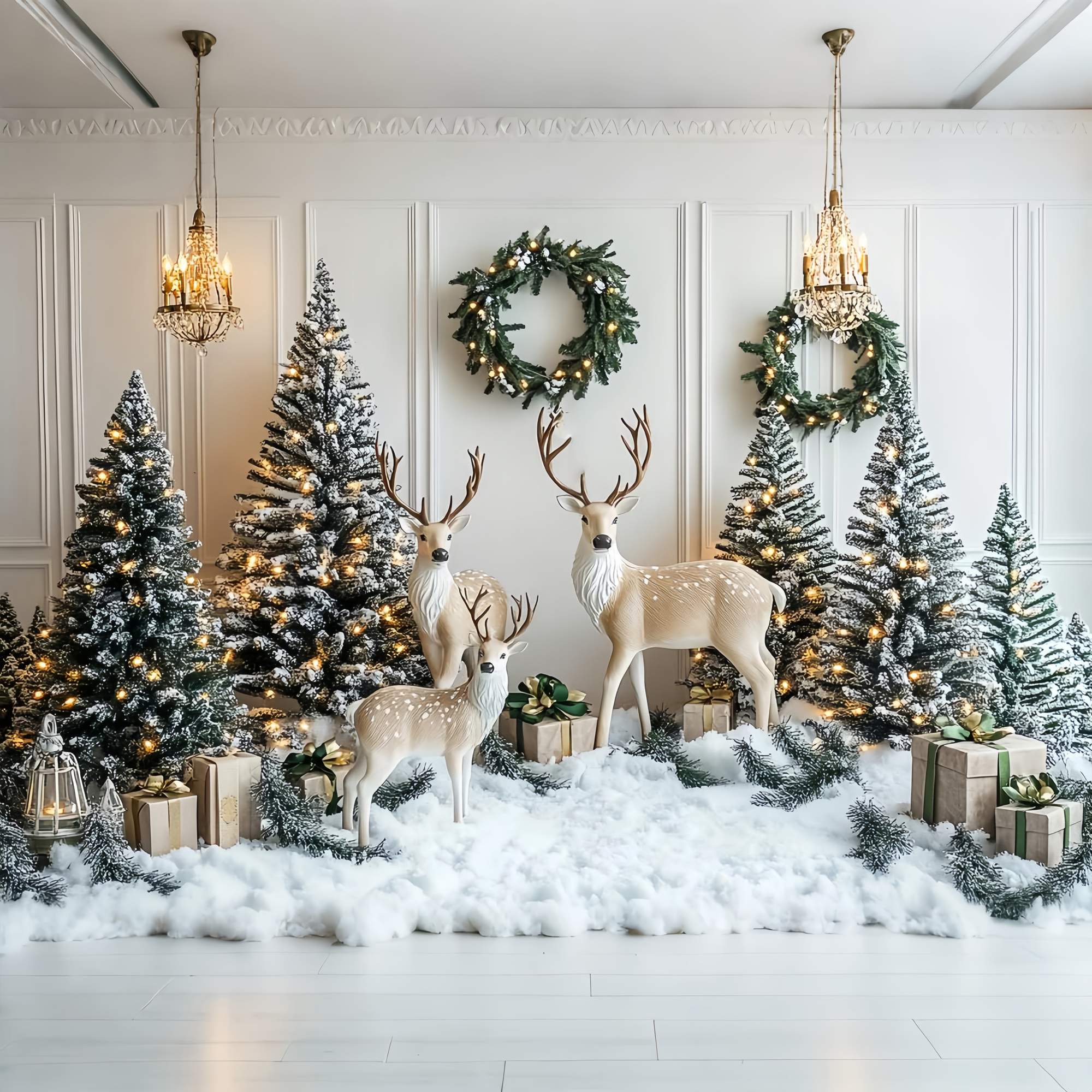 Christmas Wall Backdrop Snowy Reindeer Pine Wonderland Christmas Backdrops 10x10 UK LXX58-70