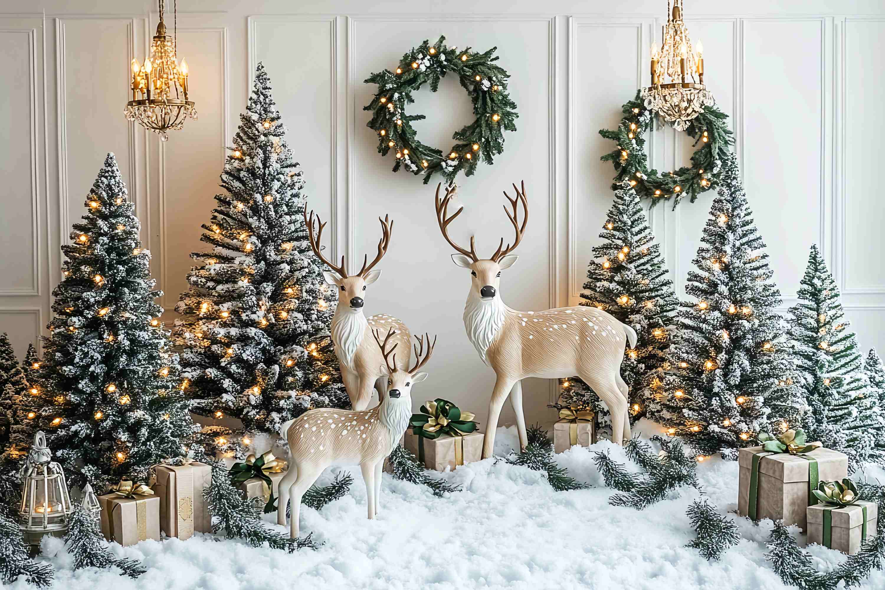 Christmas Wall Backdrop Snowy Reindeer Pine Wonderland Christmas Backdrops 10x10 UK LXX58-70