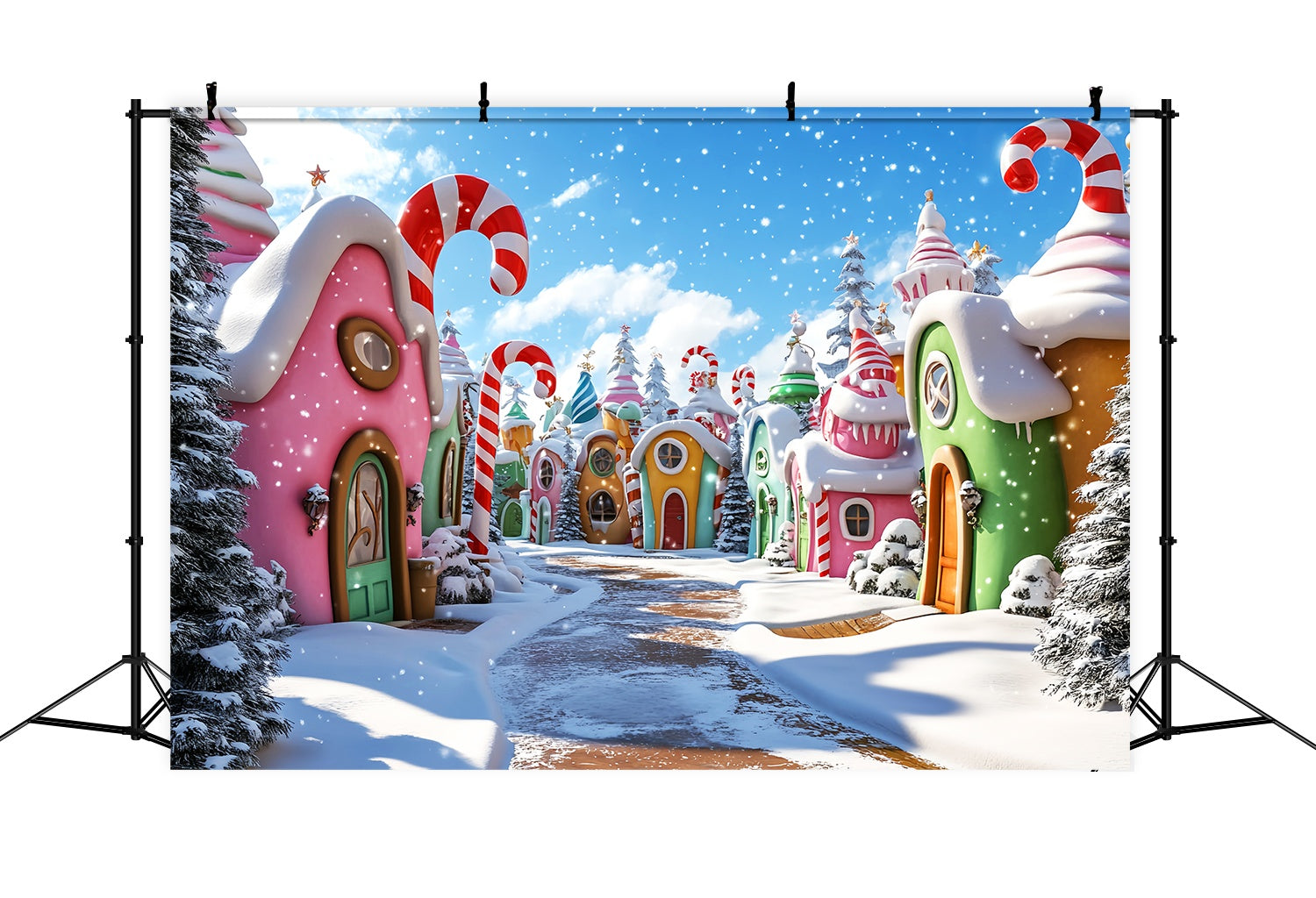 Christmas Village Backdrop Whoville Candy Cane Village Christmas Photo Backdrops UK LXX58-92