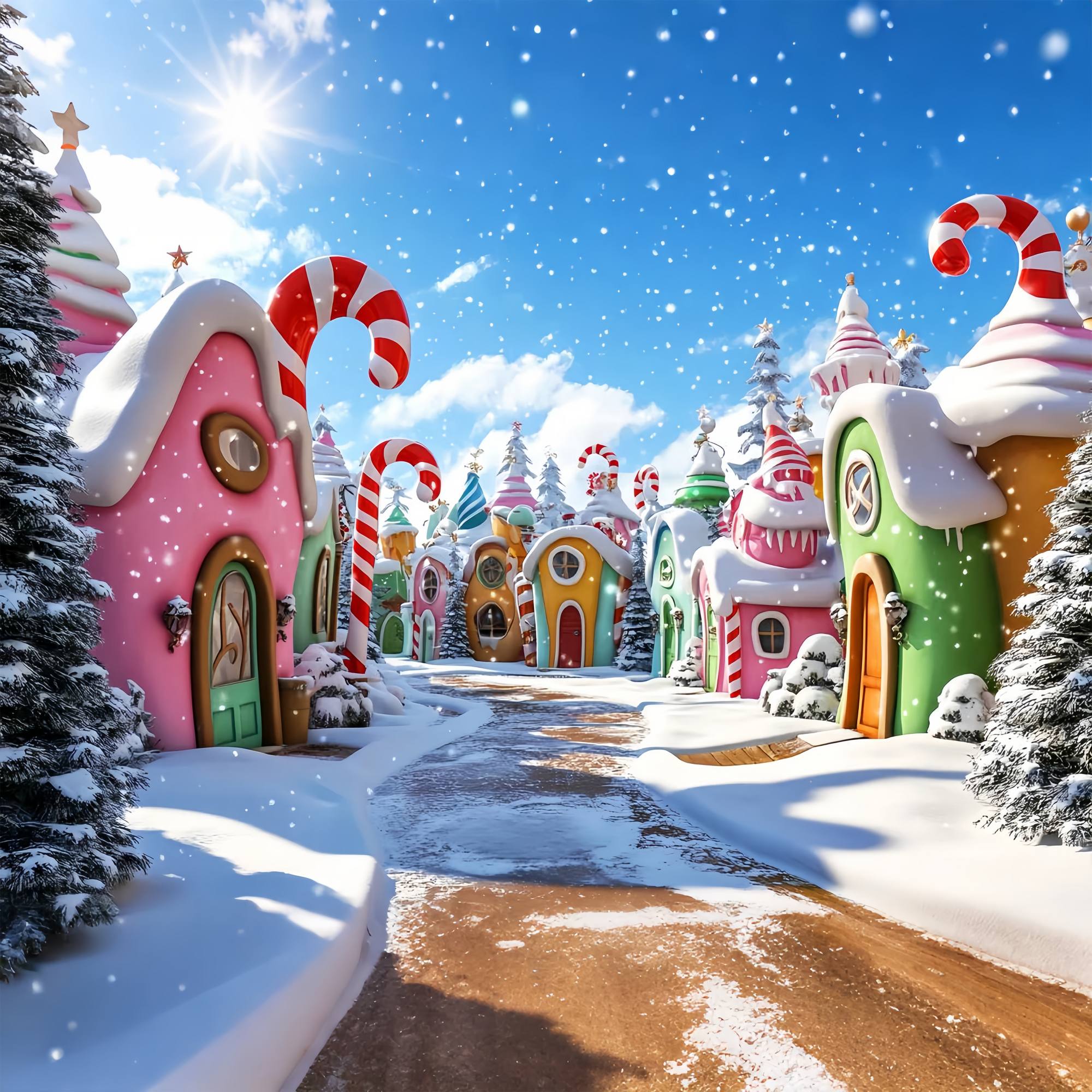 Christmas Village Backdrop Whoville Candy Cane Village Christmas Photo Backdrops UK LXX58-92