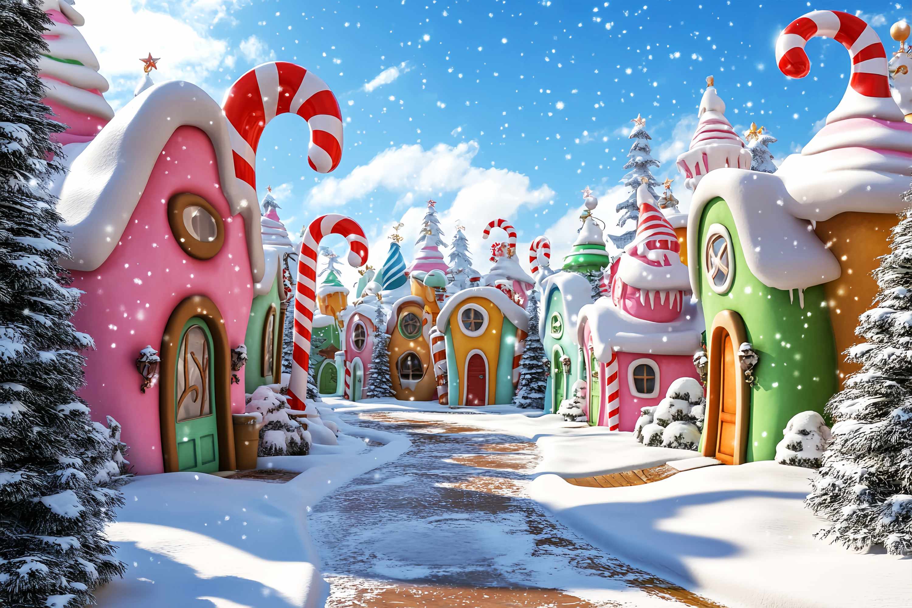 Christmas Village Backdrop Whoville Candy Cane Village Christmas Photo Backdrops UK LXX58-92