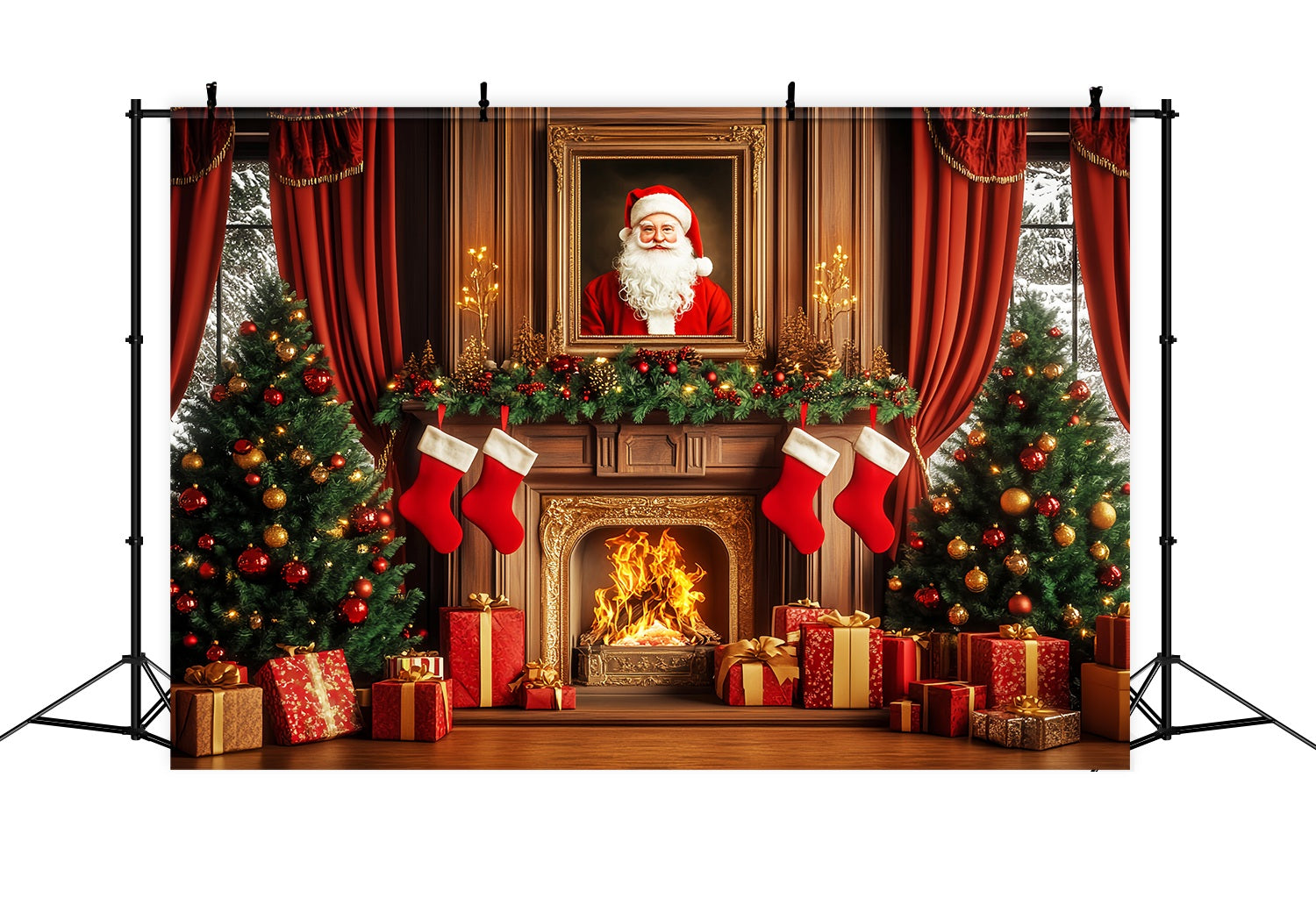 Santa Backdrop Santa Portrait Garland Mantel Christmas Backdrops Sale UK LXX58-97