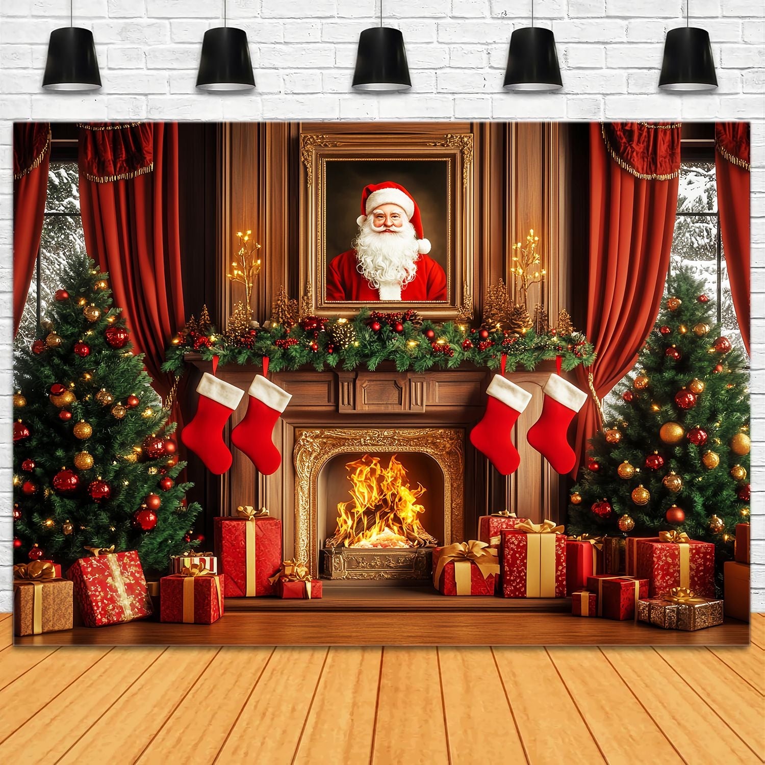 Santa Backdrop Santa Portrait Garland Mantel Christmas Backdrops Sale UK LXX58-97