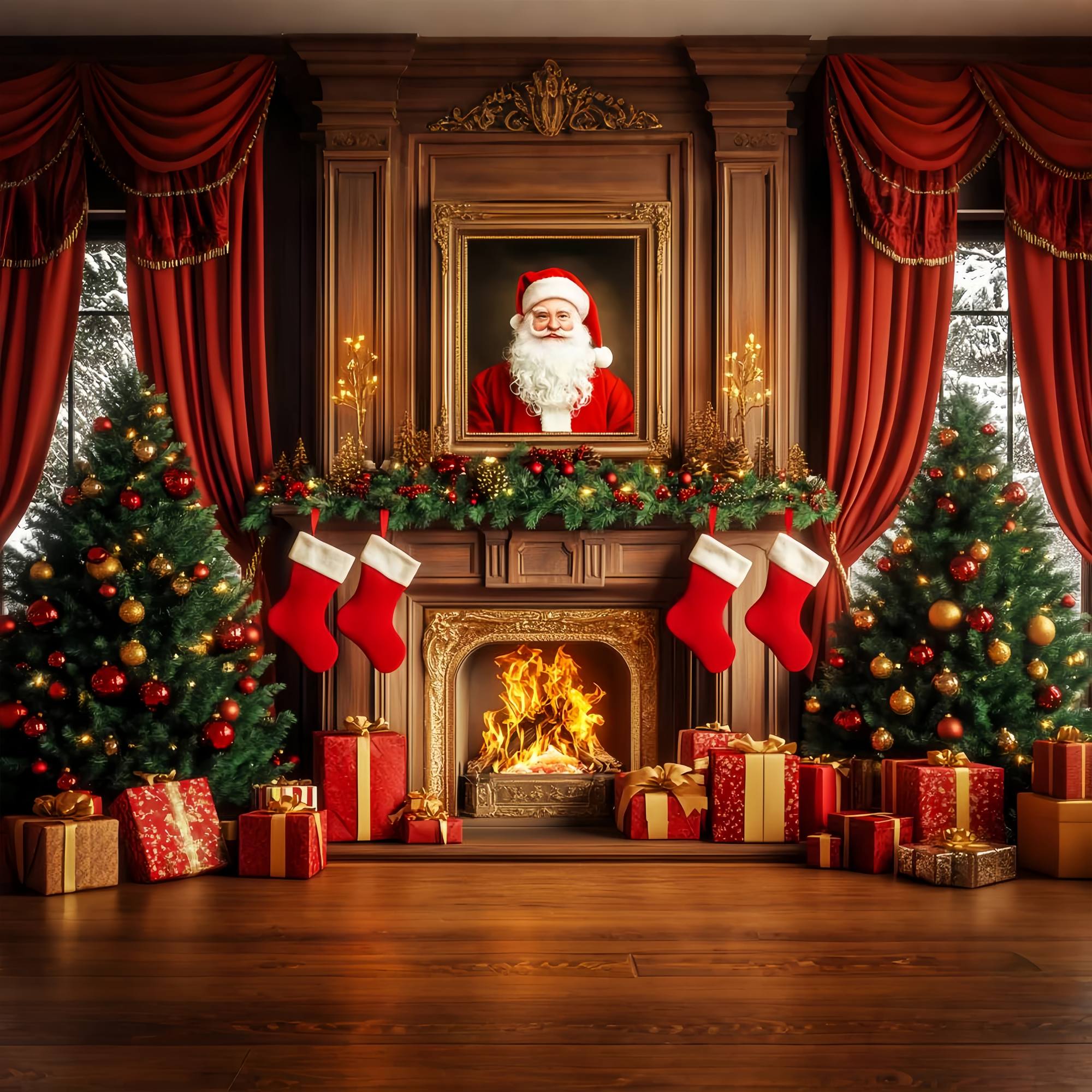 Santa Backdrop Santa Portrait Garland Mantel Christmas Backdrops Sale UK LXX58-97