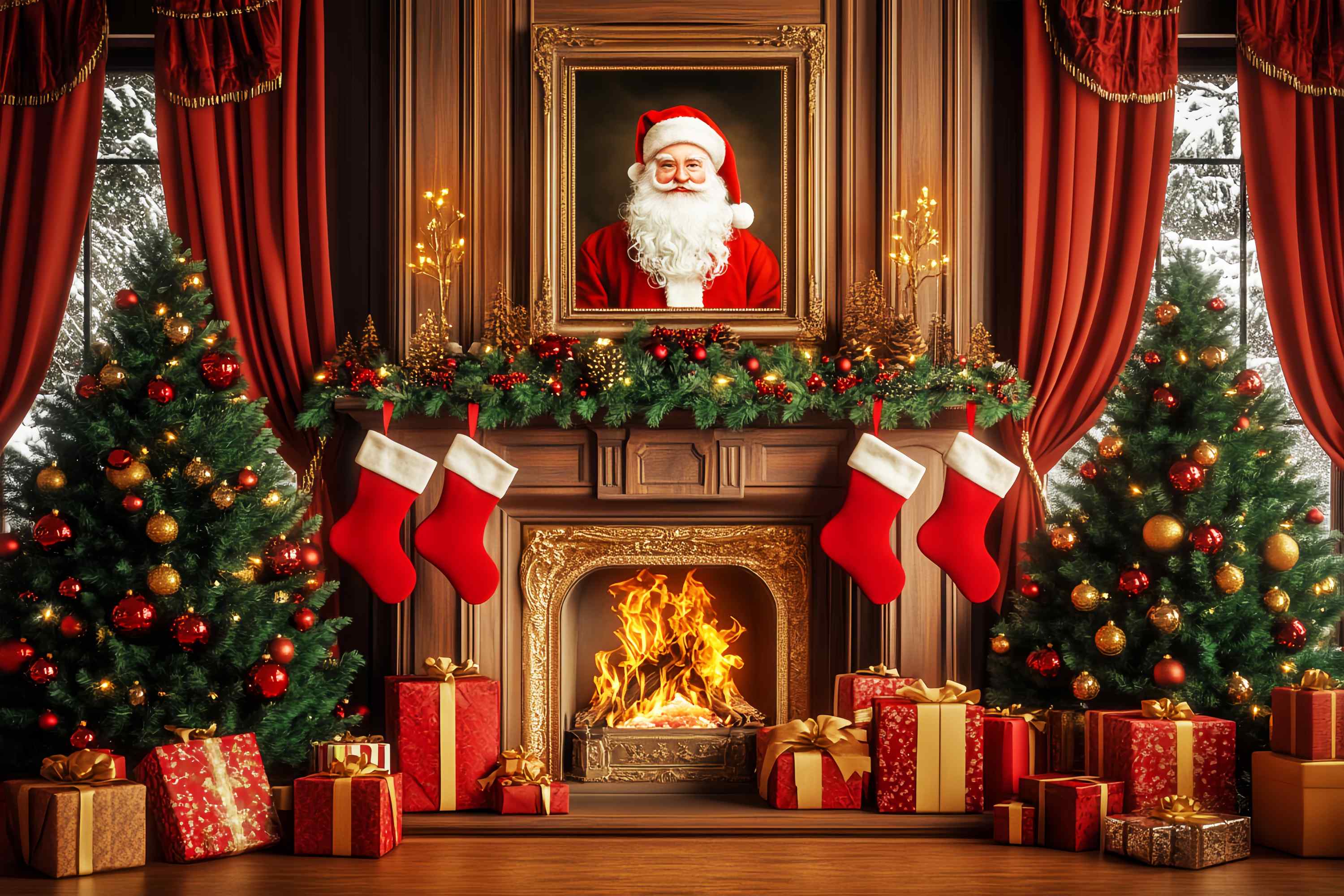 Santa Backdrop Santa Portrait Garland Mantel Christmas Backdrops Sale UK LXX58-97