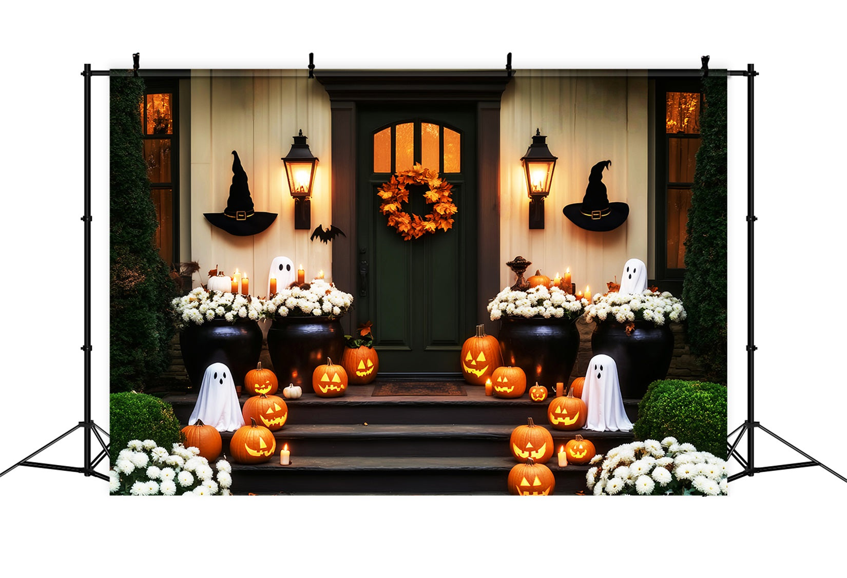 Halloween Ghost Backdrop Pumpkin Ghost Flower Entrance Halloween Backdrop UK LXX59-105