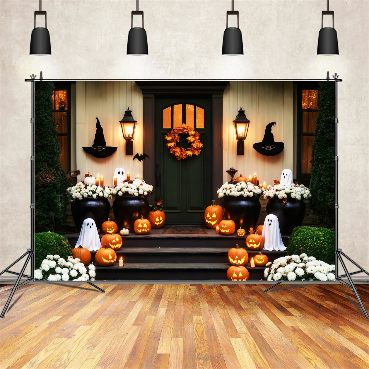 Halloween Ghost Backdrop Pumpkin Ghost Flower Entrance Halloween Backdrop UK LXX59-105