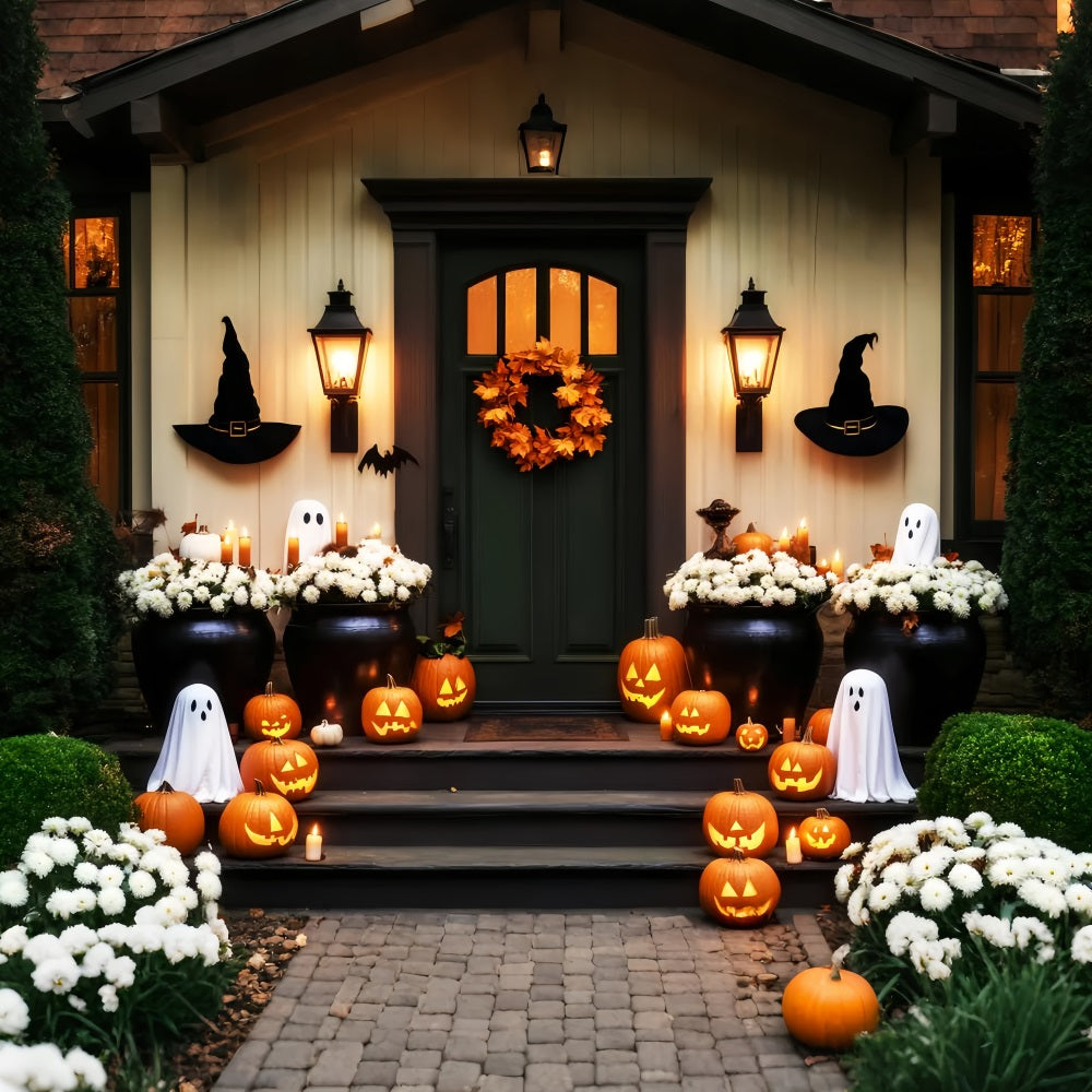 Halloween Ghost Backdrop Pumpkin Ghost Flower Entrance Halloween Backdrop UK LXX59-105