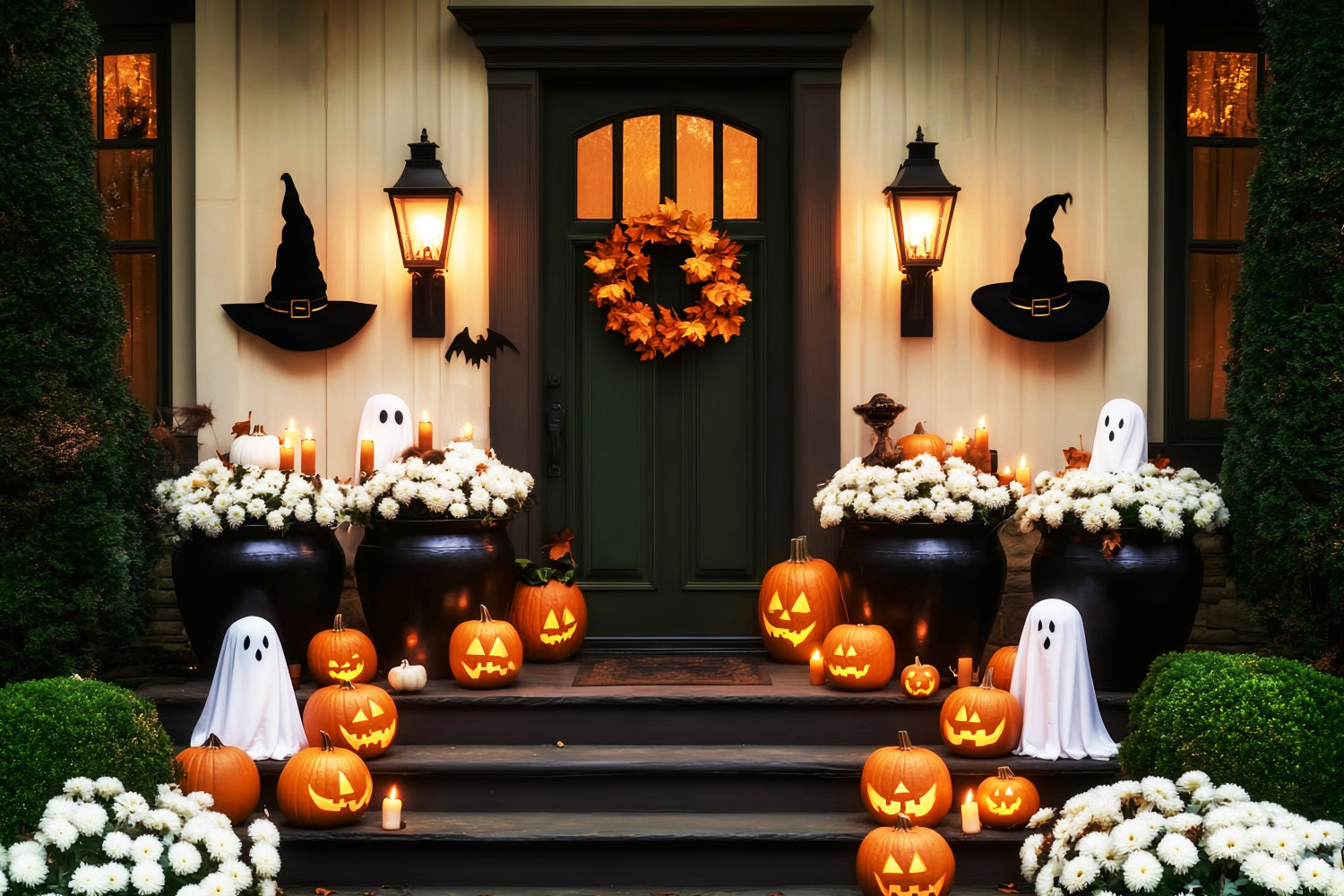 Halloween Ghost Backdrop Pumpkin Ghost Flower Entrance Halloween Backdrop UK LXX59-105