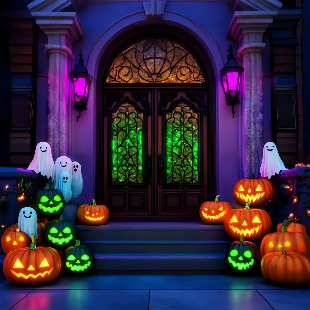 Halloween Ghost Backdrop Neon Ghost Pumpkin Stairway Halloween Backdrops UK LXX59-106