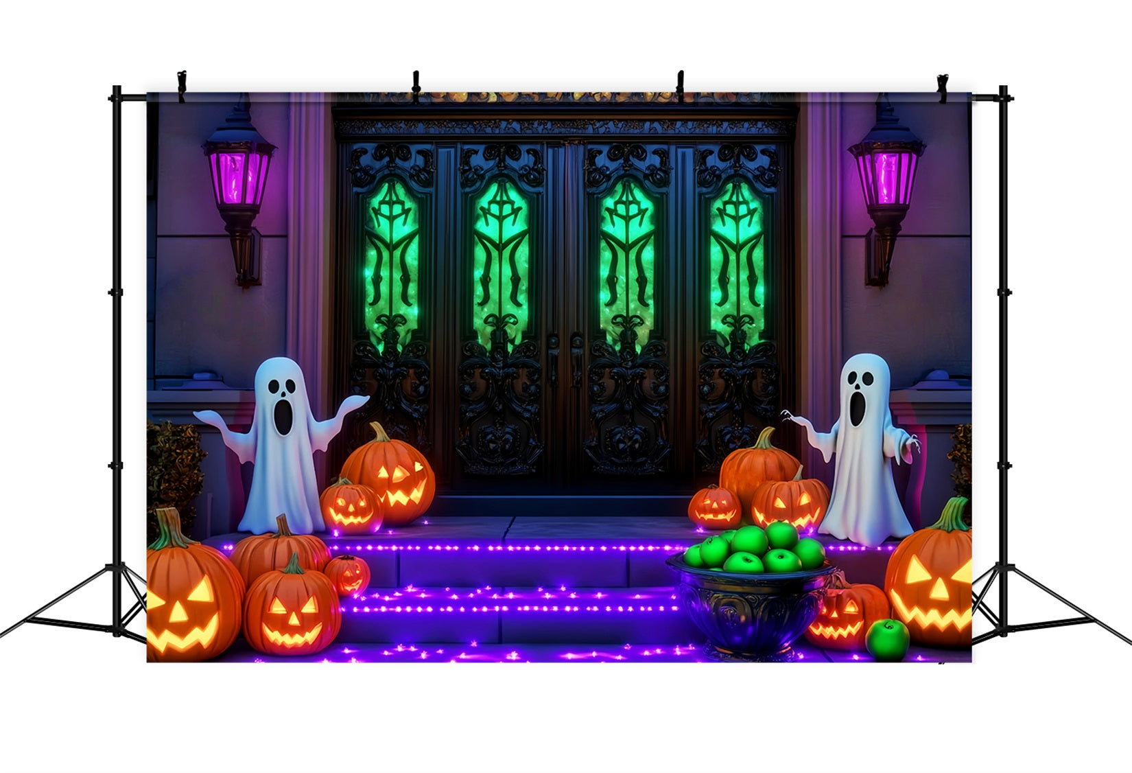 Ghost Backdrop Glowing Ghost Pumpkin Pathway Halloween Photo Backdrop UK LXX59-107