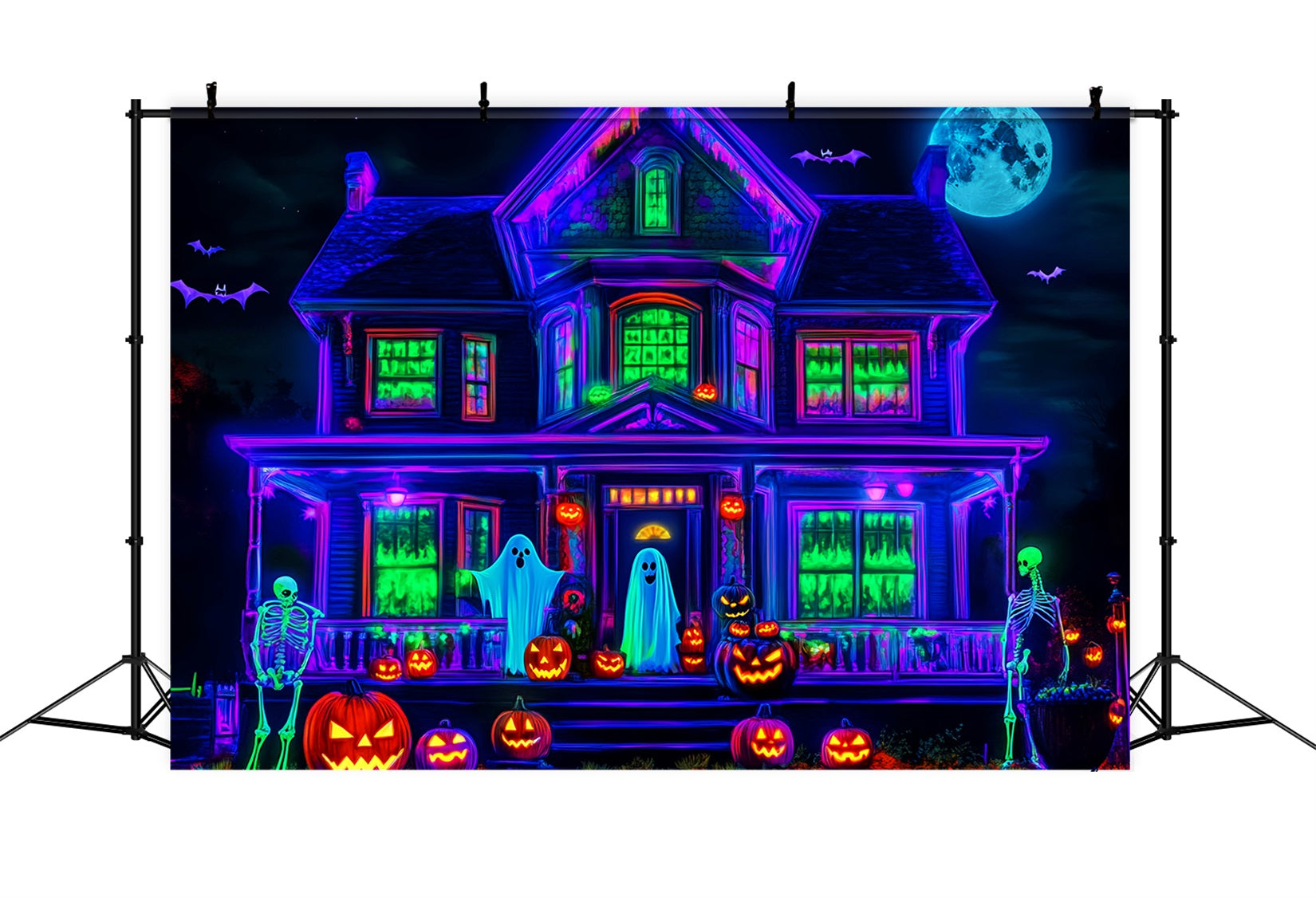 Halloween Ghost Backdrop Neon Haunted House Glow Scary Halloween Backdrop UK LXX59-108
