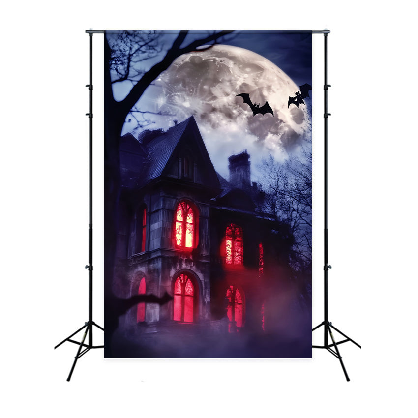 Haunted Forest Backdrop Haunted Mansion Red Windows Halloween Backdrop UK LXX59-115