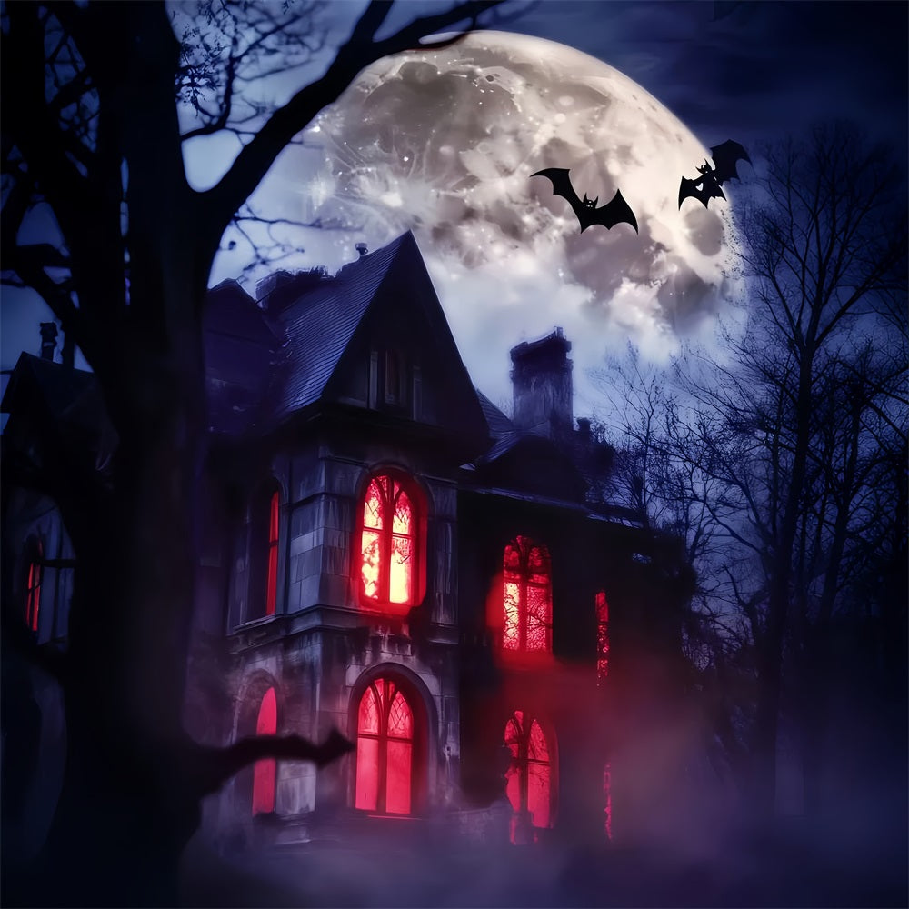 Haunted Forest Backdrop Haunted Mansion Red Windows Halloween Backdrop UK LXX59-115