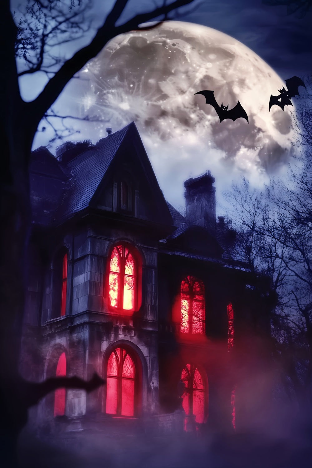 Haunted Forest Backdrop Haunted Mansion Red Windows Halloween Backdrop UK LXX59-115