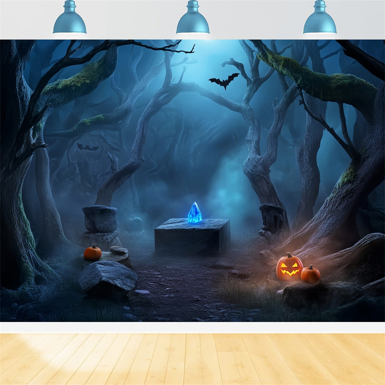 Haunted Forest Backdrop Crystal Altar Haunted Woods Scary Halloween Backdrop UK LXX59-119