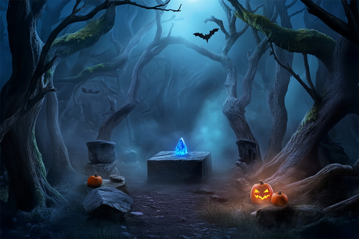 Haunted Forest Backdrop Crystal Altar Haunted Woods Scary Halloween Backdrop UK LXX59-119