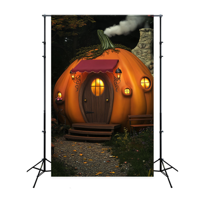 Haunted Forest Backdrop Pumpkin Cottage Lantern House Halloween Backdrop Ideas UK LXX59-120