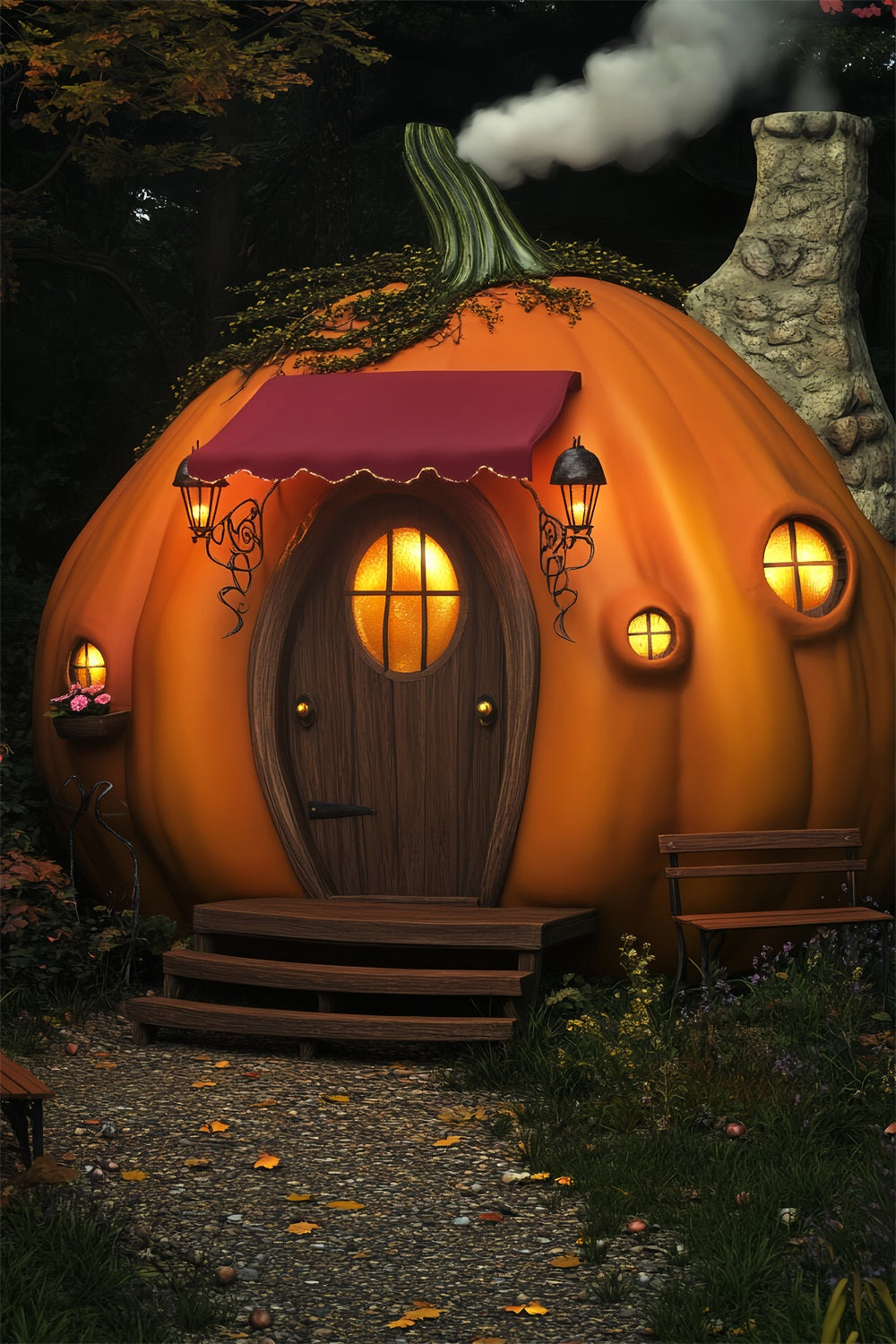Haunted Forest Backdrop Pumpkin Cottage Lantern House Halloween Backdrop Ideas UK LXX59-120