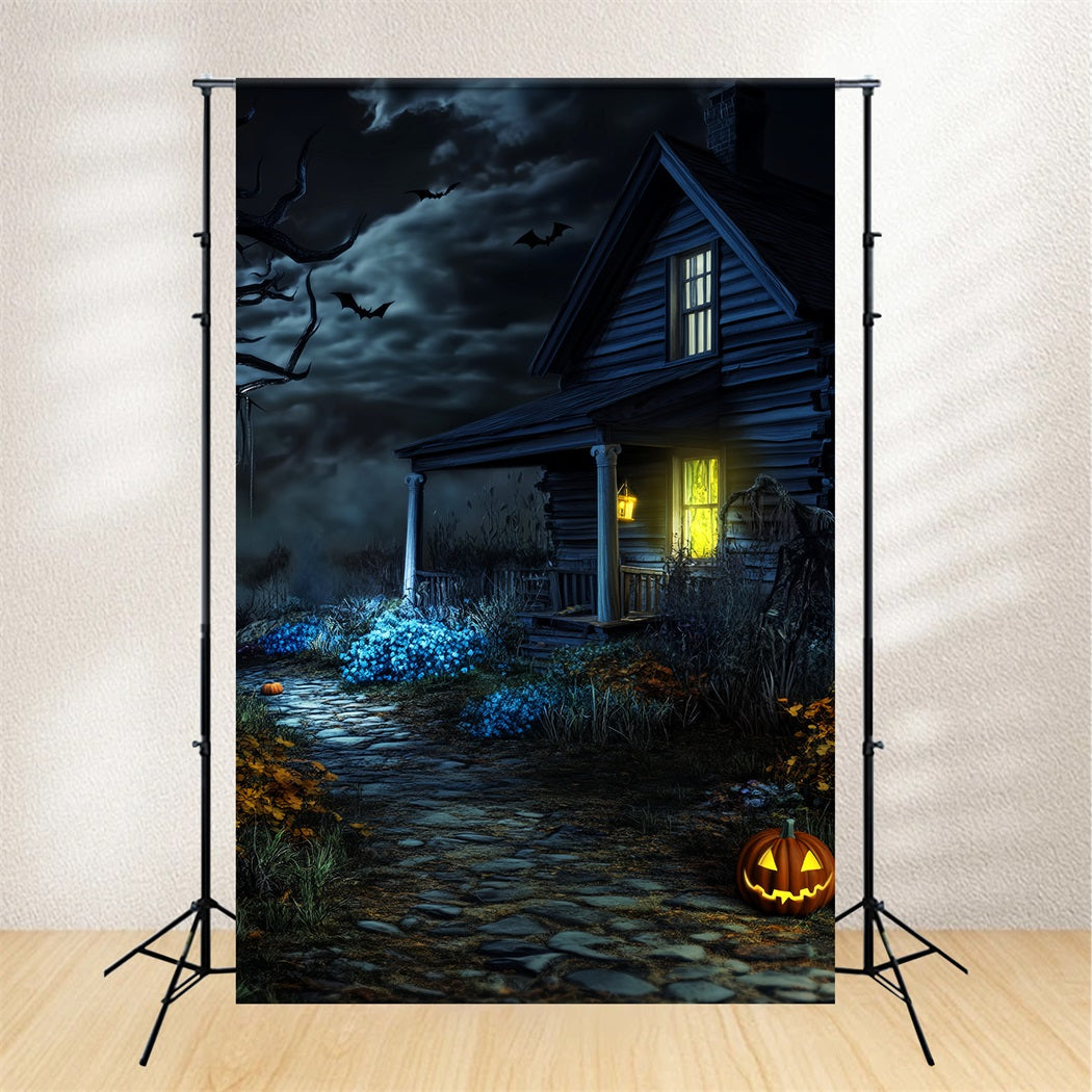 Haunted Forest Backdrop Creepy Cabin Pumpkin Path Halloween Photo Booth Backdrop UK LXX59-122