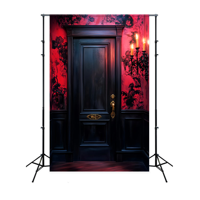 Haunted Forest Backdrop Crimson Walls Gothic Door Halloween Backdrop UK LXX59-127