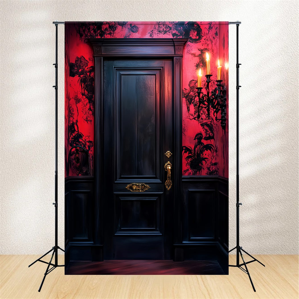Haunted Forest Backdrop Crimson Walls Gothic Door Halloween Backdrop UK LXX59-127