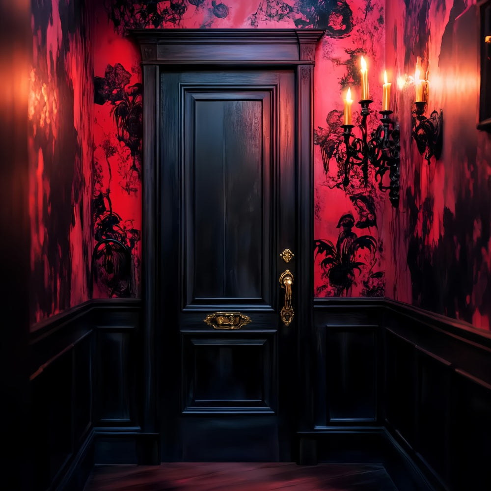 Haunted Forest Backdrop Crimson Walls Gothic Door Halloween Backdrop UK LXX59-127