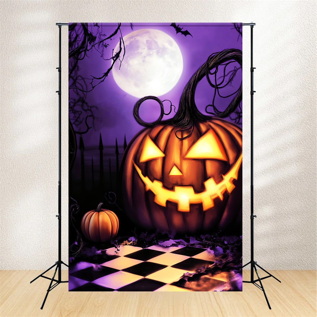Haunted Forest Backdrop Giant Pumpkin Grin Under Moon Halloween Backdrops UK LXX59-130