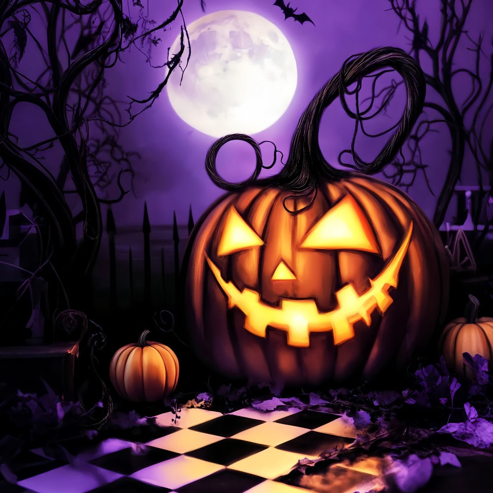 Haunted Forest Backdrop Giant Pumpkin Grin Under Moon Halloween Backdrops UK LXX59-130